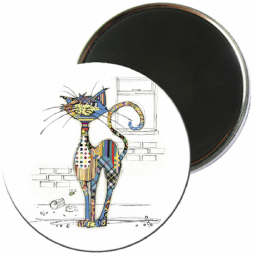 Magnet rond aimanté chat blanc foliz street-Kiub