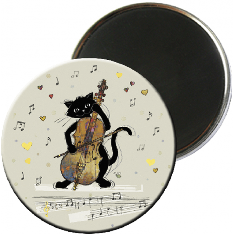 Magnet rond aimanté chat noir violoncelle musicien-Kiub